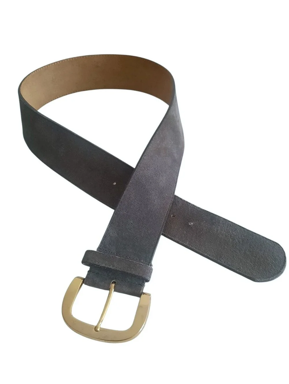 Vintage ANN TAYLOR Gray Suede Wide Classic Belt w/Gold Buckle Sz M/L